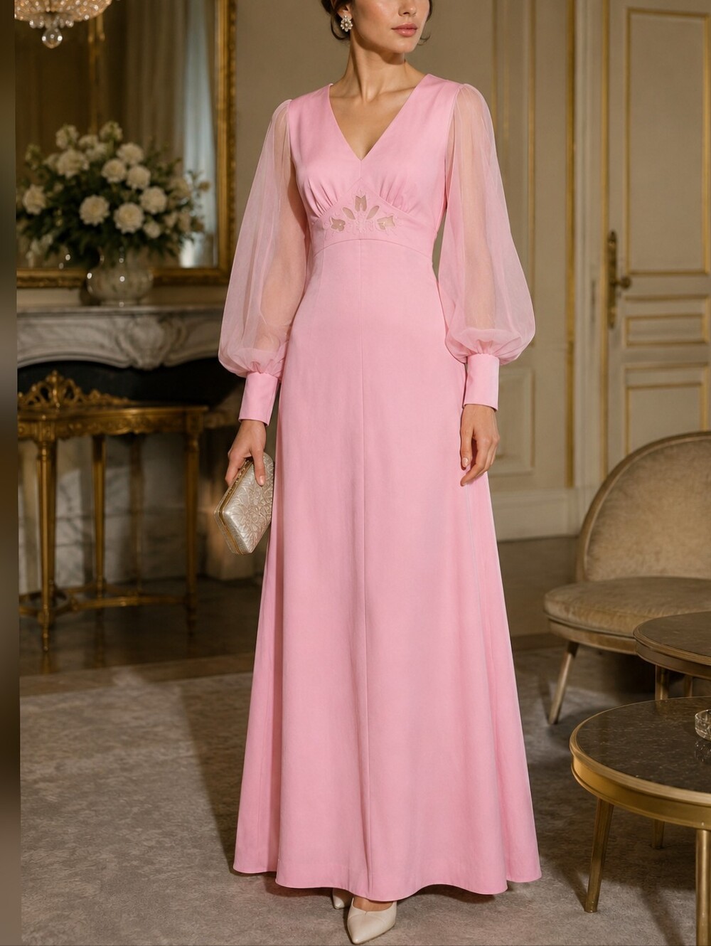 Unbranded Vintage 1960s 70s Pink Maxi Bridesmaid Prom Party Dress size 7/8